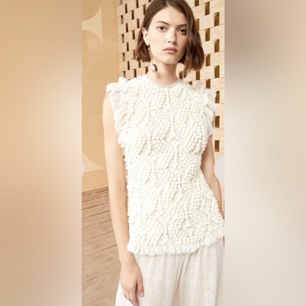 Ulla Johnson Joelle Dress - Pristine (S) Cream Textured Drop Waist Midi Dress